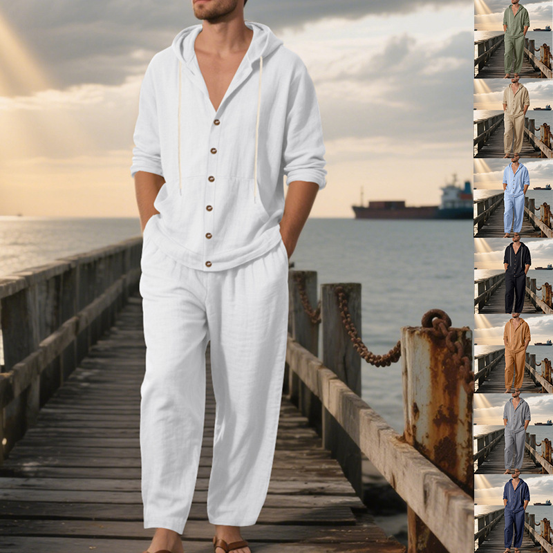 Linen Shirt Breathable - Zomer heren Amerikaanse losse linnen hooded