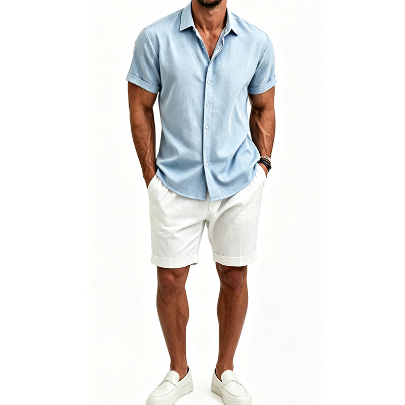 Linen Shirt Breathable - Herenshirtset van katoen en linnen, zomer,